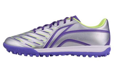 Li Ning TF Turf Synthetic Leather Cushioning, Wear Resistant Soccer Shoes Men’s Silver Purple
