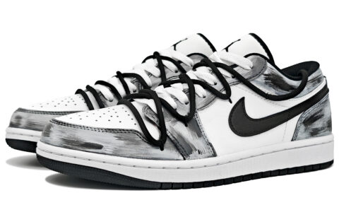 Jordan Air Jordan 1 Cushioning, Wear Resistant Low top Vintage Basketball Shoes Unisex Black White Gray