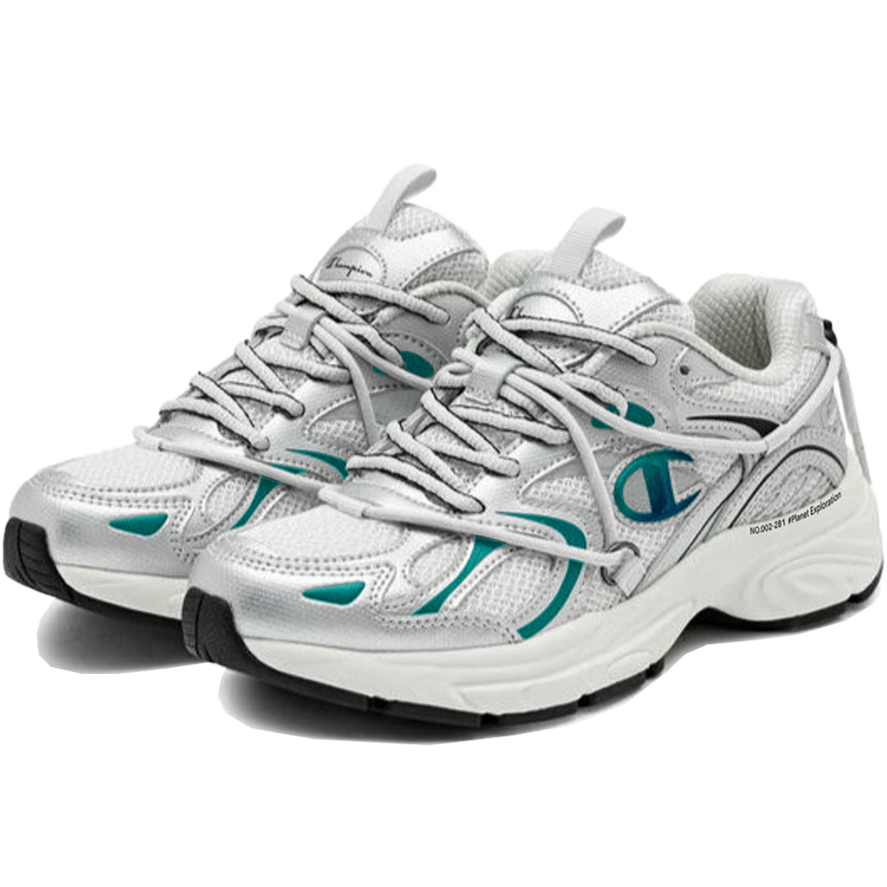 Champion Textile, Synthetic Leather Wear resistant And Lightweight Low top Running Shoes Unisex Silver Red Blue