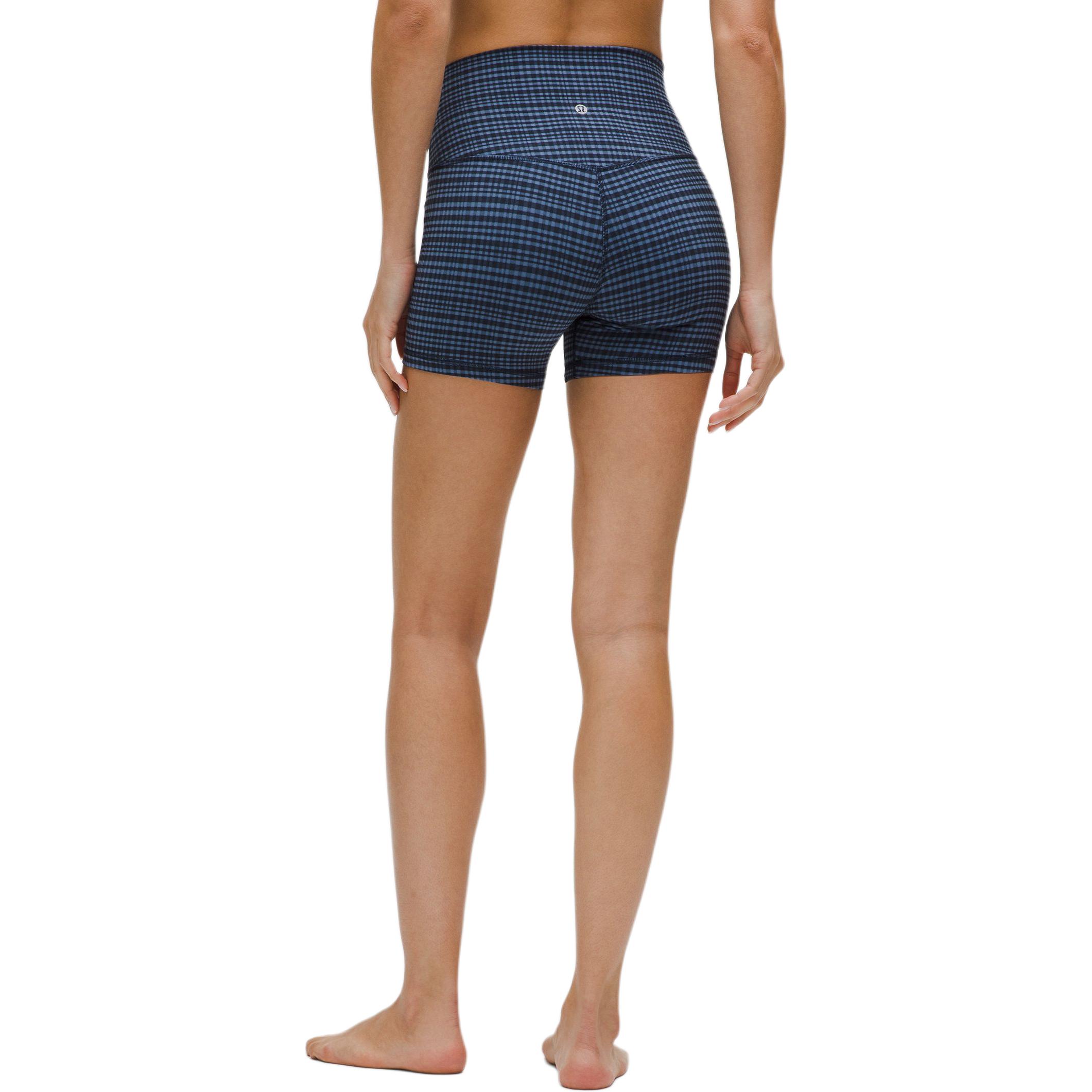 Lululemon Align™ Yoga Shorts 4′ Women’s Washed Denim Blue Mixed Light Reflecting Plaid