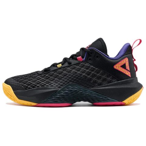 PEAK Abrasion Resistant Slip Resistant Low top Basketball Shoes Men’s Black Yellow Red