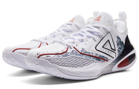 PEAK Cushioning Slip Resistant Abrasion Resistant Low top Basketball Shoes Men’s White Black Red