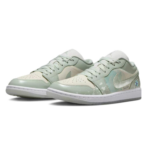 Jordan Air Jordan 1 Slip Resistant Abrasion Resistant Low top Vintage Basketball Shoes Women’s Green White