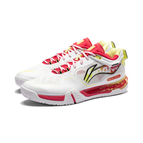 Li Ning Saga 3pro Cushioning Slip Resistant Abrasion Resistant Low top Badminton Shoes Unisex White Yellow