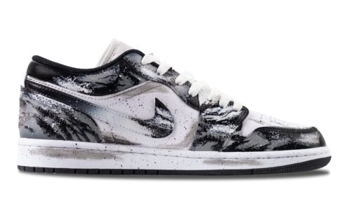 Jordan Air Jordan 1 Starry Black Butterfly Abrasion Resistant Low top Vintage Basketball Shoes Unisex White Gray