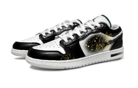 Jordan Air Jordan 1 Ink Scale Subtle Flow Leather Abrasion Resistant Low top Vintage Basketball Shoes Unisex Black Gold
