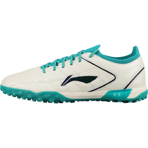 Li Ning Slip Resistant TF Turf Artificial Turf Abrasion Resistant Soccer Shoes Unisex White Green