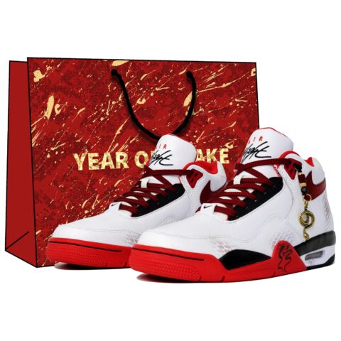 Nike Flight Legacy Slip Resistant Abrasion Resistant Mid top Vintage Basketball Shoes Unisex Red White