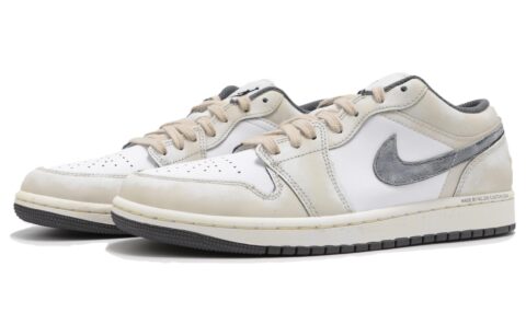 Jordan Air Jordan 1 Abrasion Resistant Low top Vintage Basketball Shoes Unisex Beige Yellow
