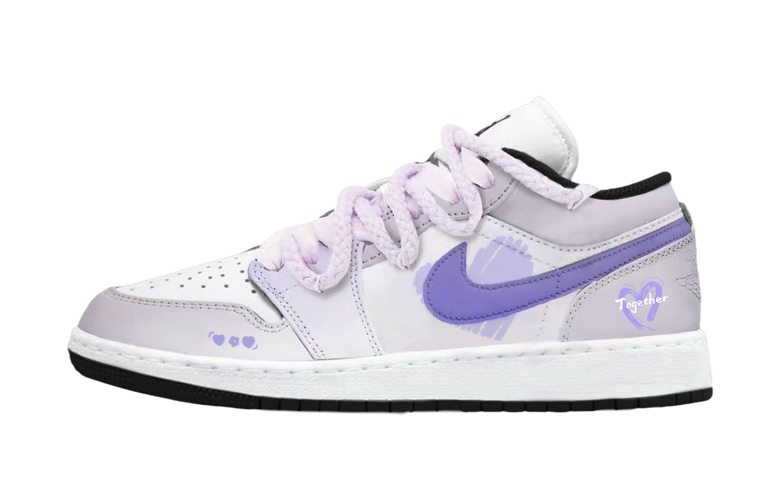 Jordan Air Jordan 1 Low Heartbeat Moment Abrasion Resistant Low top Vintage Basketball Shoes Unisex White Purple