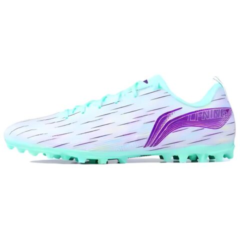 Li Ning MG Multi Ground Artificial Turf Slip Resistant Abrasion Resistant Soccer Shoes Men’s White Blue Purple