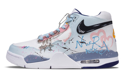 Nike Flight Legacy Heartbeat Story Abrasion Resistant Mid top Vintage Basketball Shoes Men’s White Blue Pink