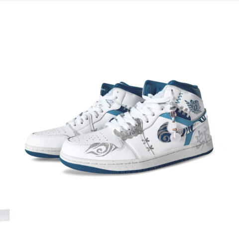 Jordan Air Jordan 1 Wear resistant And Lightweight Mid top Basketball Shoes Men’s Silver Blue
