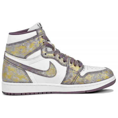 Jordan Air Jordan 1 Abrasion Resistant High top Vintage Basketball Shoes Unisex Classical Style Purple Gold