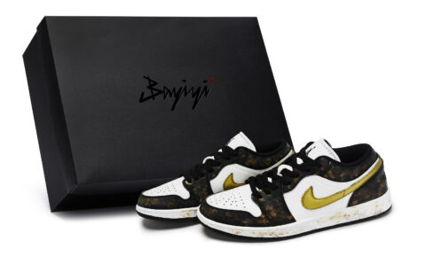 Jordan Air Jordan 1 Vintage Basketball Shoes Unisex Low Top Black/White/Gold