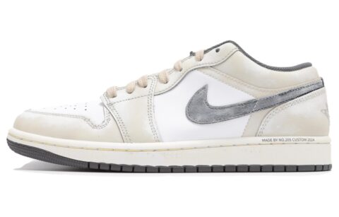 Jordan Air Jordan 1 Abrasion Resistant Low top Vintage Basketball Shoes Unisex Beige Yellow