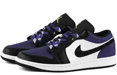 Jordan 1 Cushioning, Wear Resistant Low top Vintage Basketball Shoes Unisex Black Purple