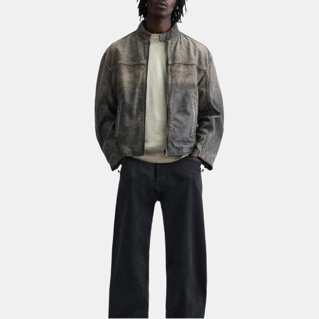 ZARA Leather Jacket Men’s Zebra Print Gray