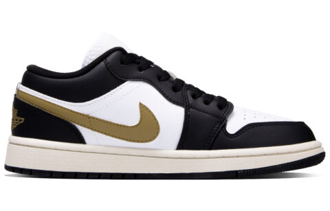 Jordan Air Jordan 1 Gilded Mocha Leather Abrasion Resistant Low top Vintage Basketball Shoes Unisex Black Gold