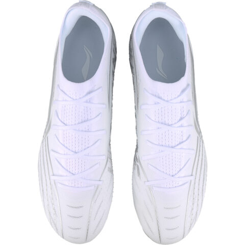 Li Ning MG Multi Ground Artificial Turf Slip Resistant Abrasion Resistant Soccer Shoes Men’s White Silver