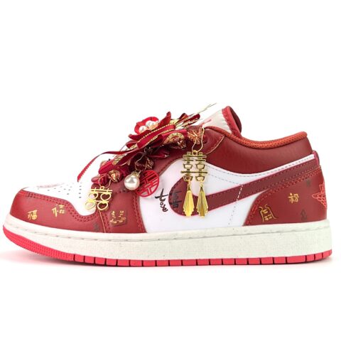 Jordan Air Jordan 1 Red Rhythm Blessing Slip Resistant Abrasion Resistant Low top Vintage Basketball Shoes Unisex Red