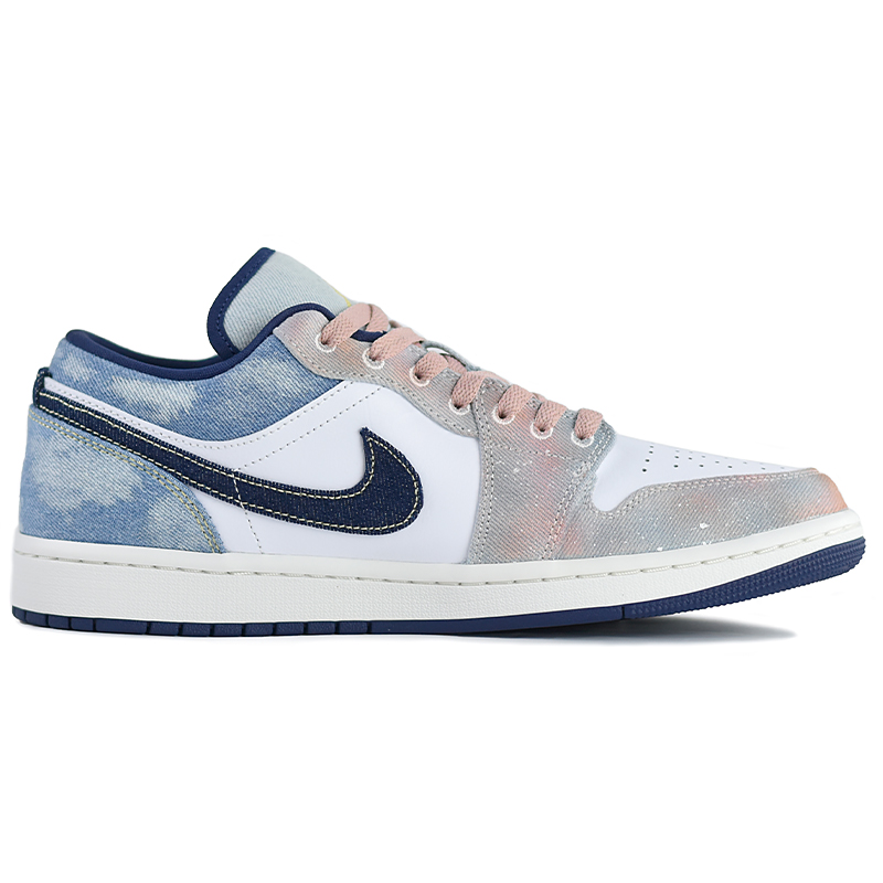 Jordan Air Jordan 1 Cushioning Slip Resistant Abrasion Resistant Low top Vintage Basketball Shoes Men’s Blue Pink