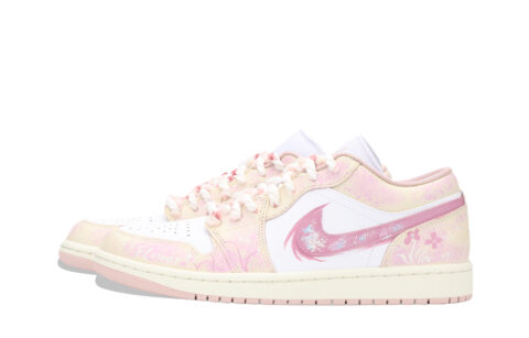 Jordan Air Jordan 1 Pink Floral Sea Abrasion Resistant Low top Vintage Basketball Shoes Unisex Pink White