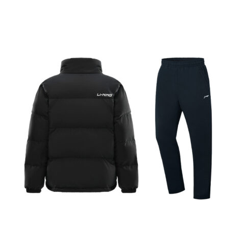 Li Ning Thickened And Fleece Lined Letter Print Stand Collar Loose Fit Long Sleeved Elastic Waistband Pants