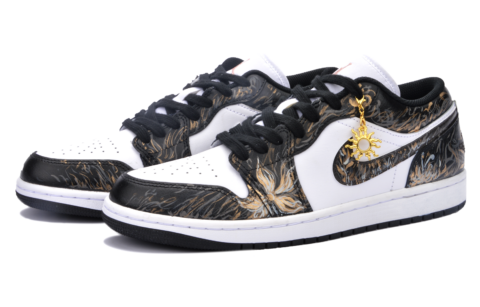 Jordan Air Jordan 1 Low top Vintage Basketball Shoes Unisex Black Gold