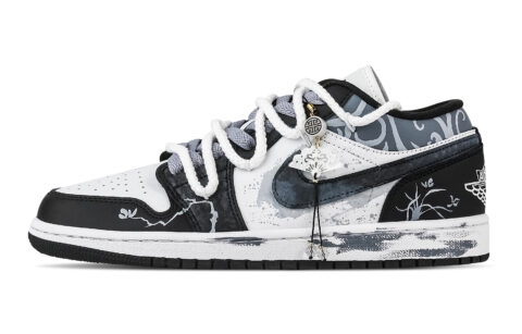 Jordan Air Jordan 1 Orchid Pattern Low top Vintage Basketball Shoes Unisex Black Blue