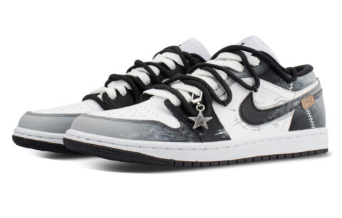 Jordan Air Jordan 1 Slip Resistant Low top Vintage Basketball Shoes Unisex Black Gray