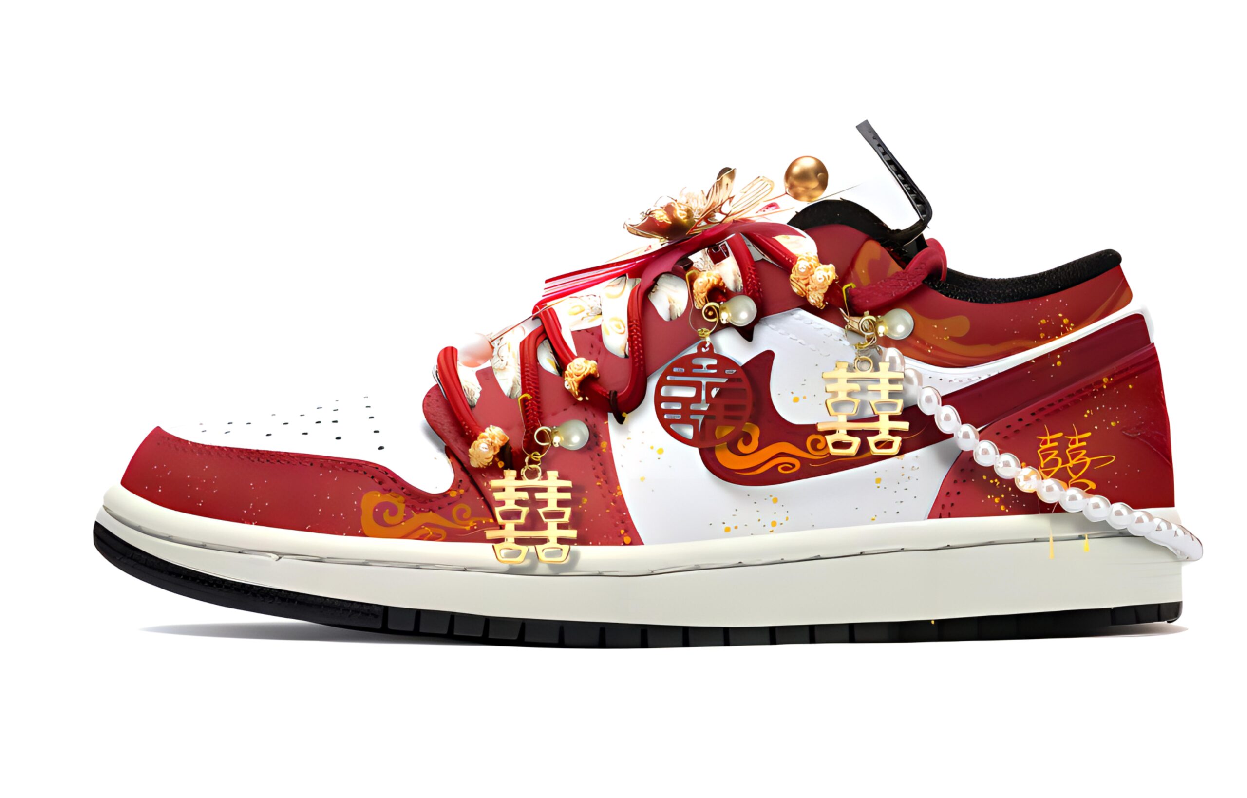 Jordan Air Jordan 1 Joyful Bonds, Footprints Creation Low top Vintage Basketball Shoes Unisex Red Gold