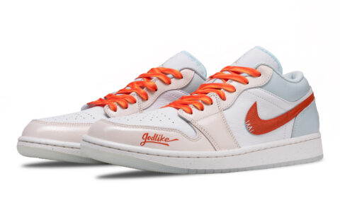Jordan Air Jordan 1 Litchi Summer Abrasion Resistant Low top Vintage Basketball Shoes Men’s White Orange Blue