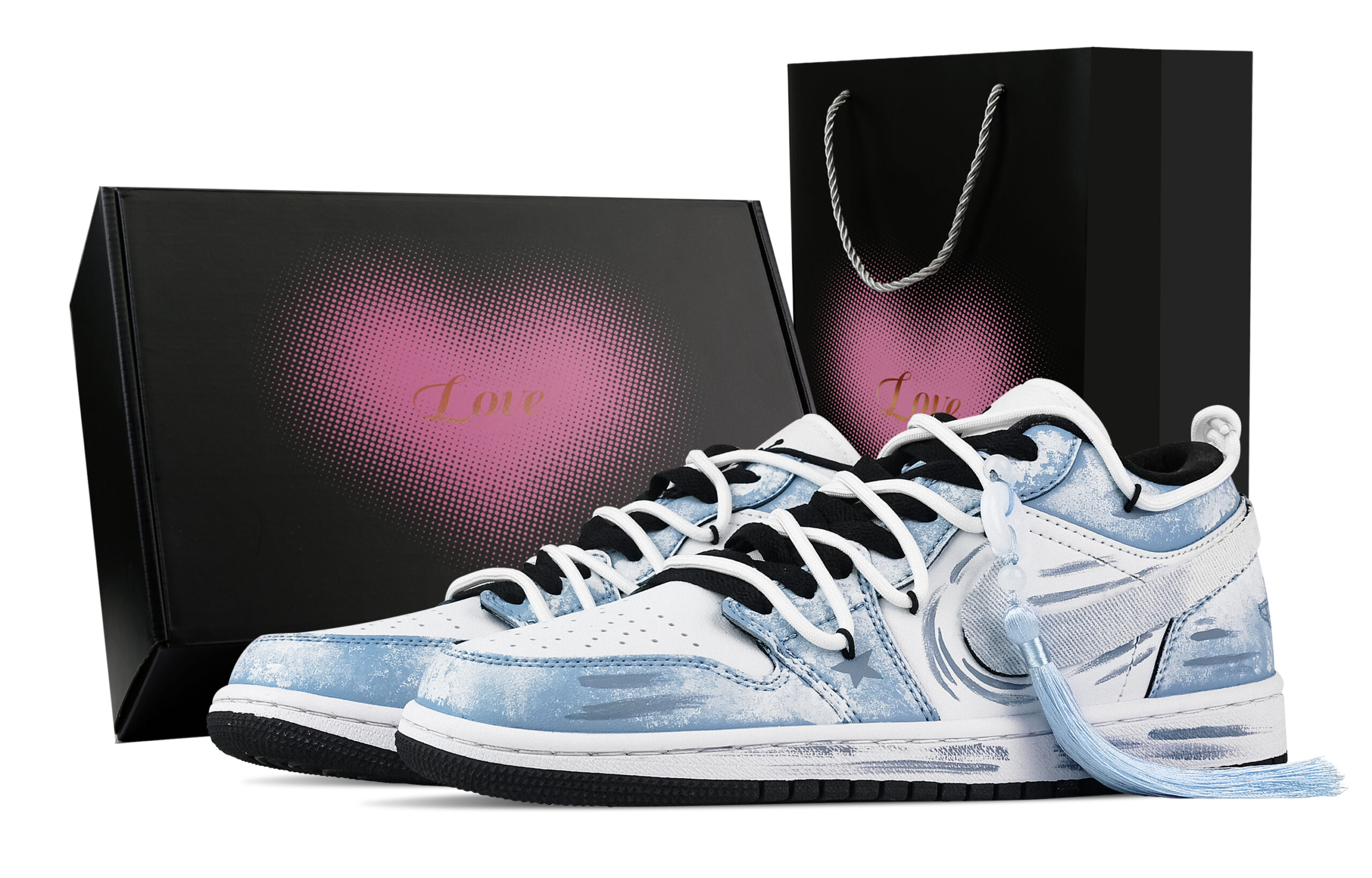 Jordan Air Jordan 1 Orchid Pavilion Collection, Heart Box Low top Vintage Basketball Shoes Unisex White Blue