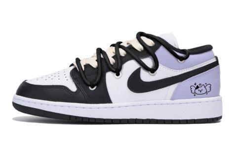 Jordan Air Jordan 1 Puppy Fragment Anti-Slip Wear-Resistant Low-Top Vintage Basketball Shoes Men’s Black Purple
