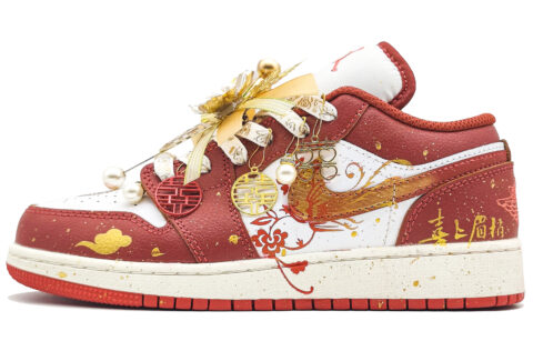 Jordan Air Jordan 1 Abrasion Resistant Low top Vintage Basketball Shoes Unisex Joyful Red
