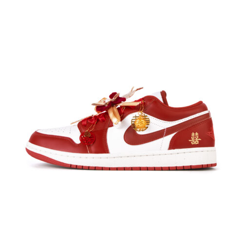 Jordan Air Jordan 1 Yiting Leather Slip Resistant Abrasion Resistant Low top Vintage Basketball Shoes Men’s White Red