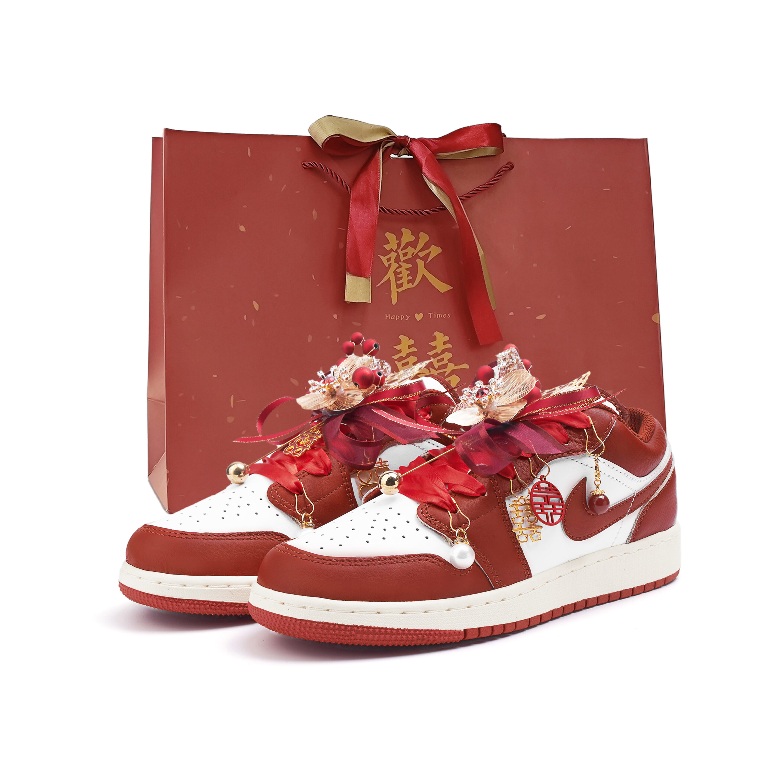 Jordan Air Jordan 1 Slip Resistant Abrasion Resistant Low top Vintage Basketball Shoes Women’s Red