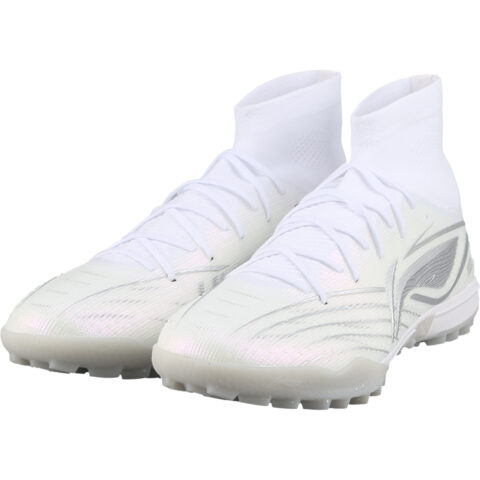 Li Ning TF Turf Artificial Turf Cushioning Slip Resistant Cushioning Slip Resistant Soccer Shoes Men’s White Silver
