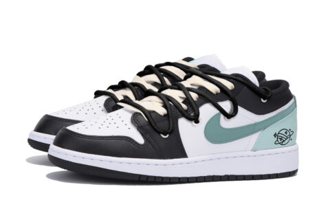 Jordan Air Jordan 1 Slip Resistant Abrasion Resistant Low top Vintage Basketball Shoes Men’s Black White Green