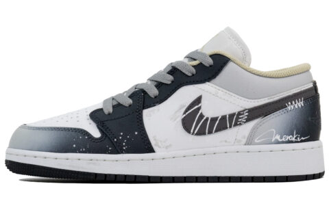 Jordan Air Jordan 1 Gray Domain Walker Leather Abrasion Resistant Low top Vintage Basketball Shoes Unisex Black White