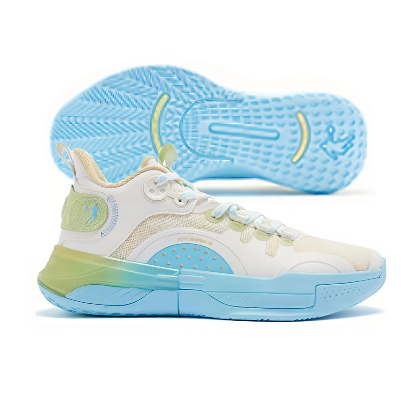 QIAODAN Shui Abrasion Resistant Breathable Low top Basketball Shoes Men’s Beige Blue