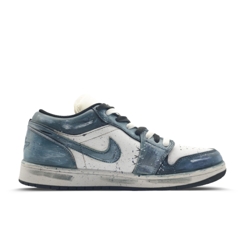 Nike Air Jordan 1 Chaos Denim Leather Versatile Low top Vintage Basketball Shoes Unisex Denim Blue