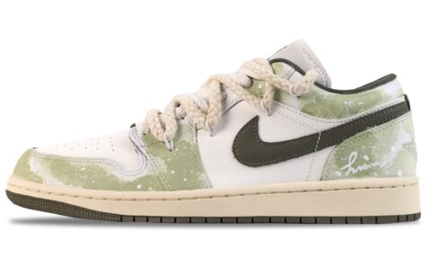Jordan Air Jordan 1 Green Grape Bubble Abrasion Resistant Low top Vintage Basketball Shoes Women’s White Green