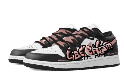 Jordan Air Jordan 1 Street Graffiti Abrasion Resistant Low top Vintage Basketball Shoes Women’s Black Pink