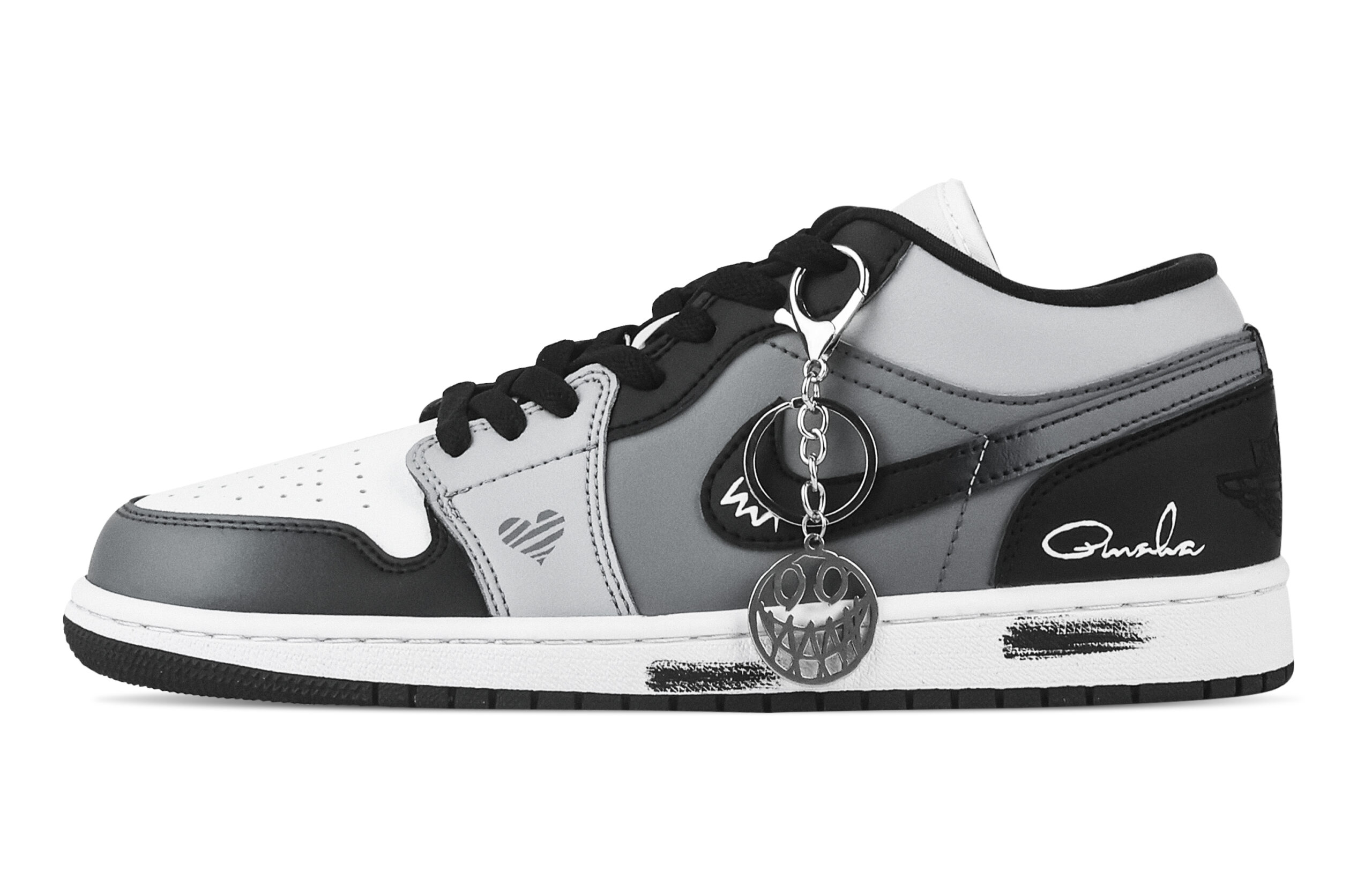 Jordan Air Jordan 1 Silence Low top Vintage Basketball Shoes Unisex Black White Gray