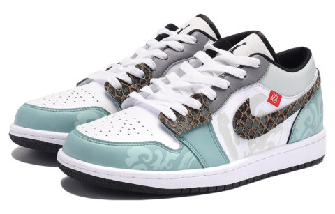 Jordan Air Jordan 1 Cushioning Slip Resistant Low top Vintage Basketball Shoes Men’s Gray Green