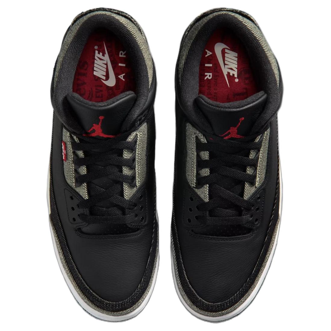 Jordan x Levis Air Jordan 3 Slip Resistant Abrasion Resistant Low top Vintage Basketball Shoes Unisex Black