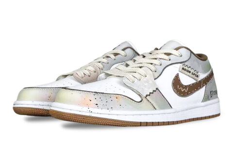 Jordan Air Jordan 1 Low Fantasy, Mocha Mousse Abrasion Resistant Low top Vintage Basketball Shoes Women’s White Brown