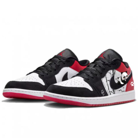 Jordan Air Jordan 1 Comfortable Low top Vintage Basketball Shoes Unisex Black Red